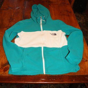 The North Face Teal and Cream Men's Size Small Fleece Full Zip Up Three Pockets